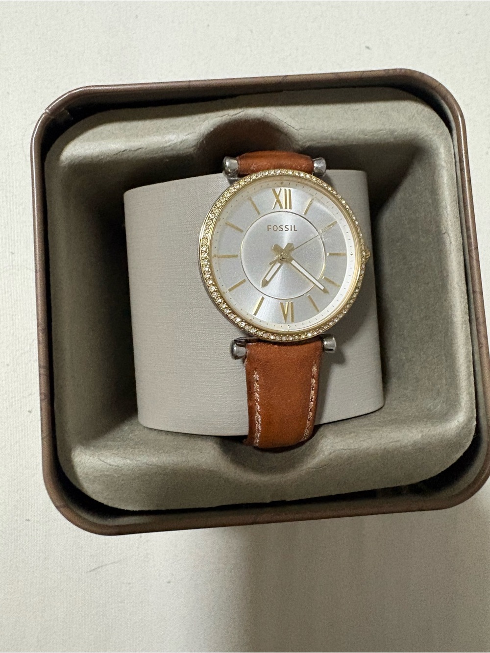 Fossil Gold-Tone Dial with Brown Leather Strap Women's Watch